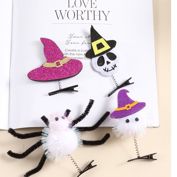 

4pcs Halloween Skull Decor Hair Clip, Multicolor