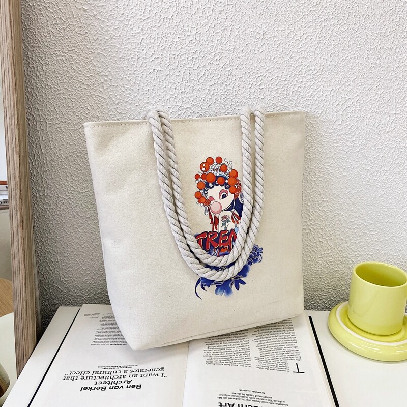 

Cartoon Graphic Tote Bag, White