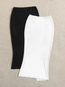 SHEIN VCAY 2 Pièces Jupe À Fente Haute Avec Cordon De Serrage Solide Pour Le Printemps