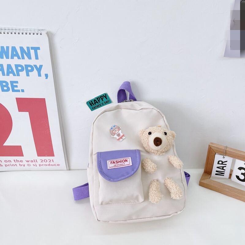 

Bear Decor Backpack, White
