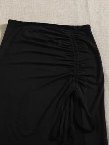 SHEIN VCAY 2 Pièces Jupe À Fente Haute Avec Cordon De Serrage Solide Pour Le Printemps