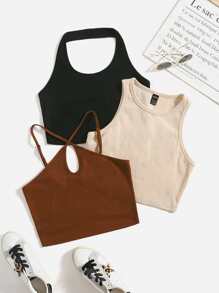 SHEIN EZwear 3pcs Tank Top & Halter Top & Cami Top - Multicolor - View 1