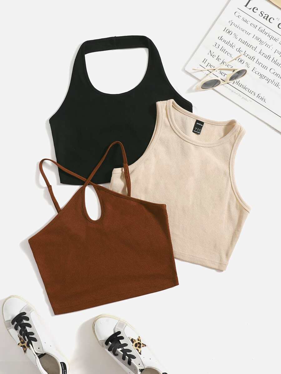 SHEIN EZwear 3pcs Tank Top & Halter Top & Cami Top - Multicolor - View 1