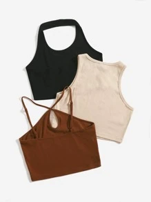 SHEIN EZwear 3pcs Tank Top & Halter Top & Cami Top - Multicolor - View 2