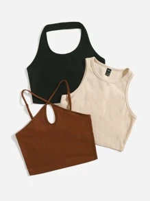 SHEIN EZwear 3pcs Tank Top & Halter Top & Cami Top - Multicolor - View 3
