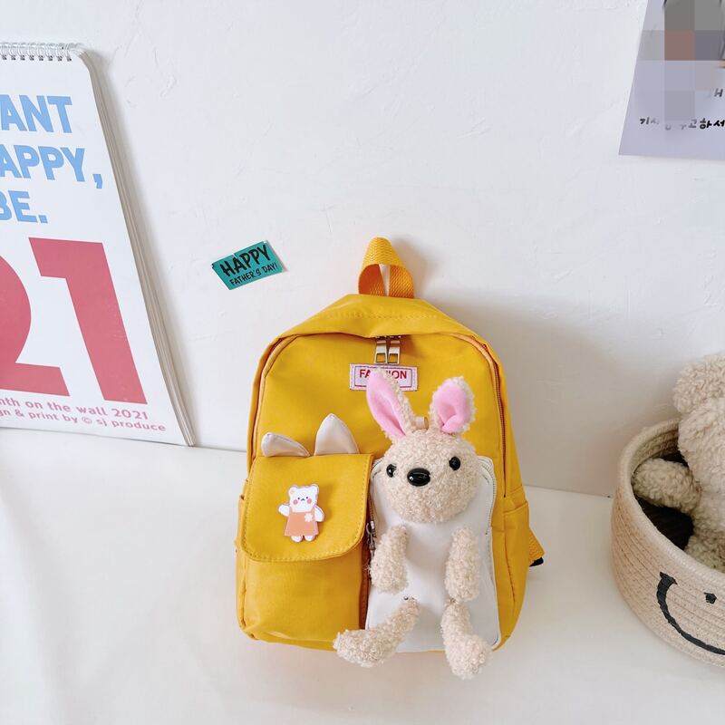 

Cartoon Rabbit Decor Pocket Front Backpack, Yellow