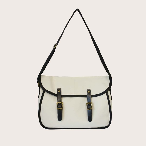 

Kids Double Buckle Shoulder Tote Bag, White