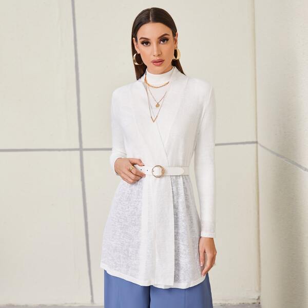 

Solid Open Front Coat Without Belt, White
