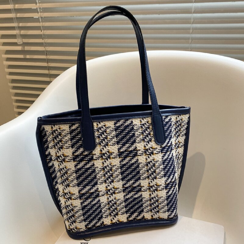 

Plaid Pattern Shoulder Bag, Blue and white