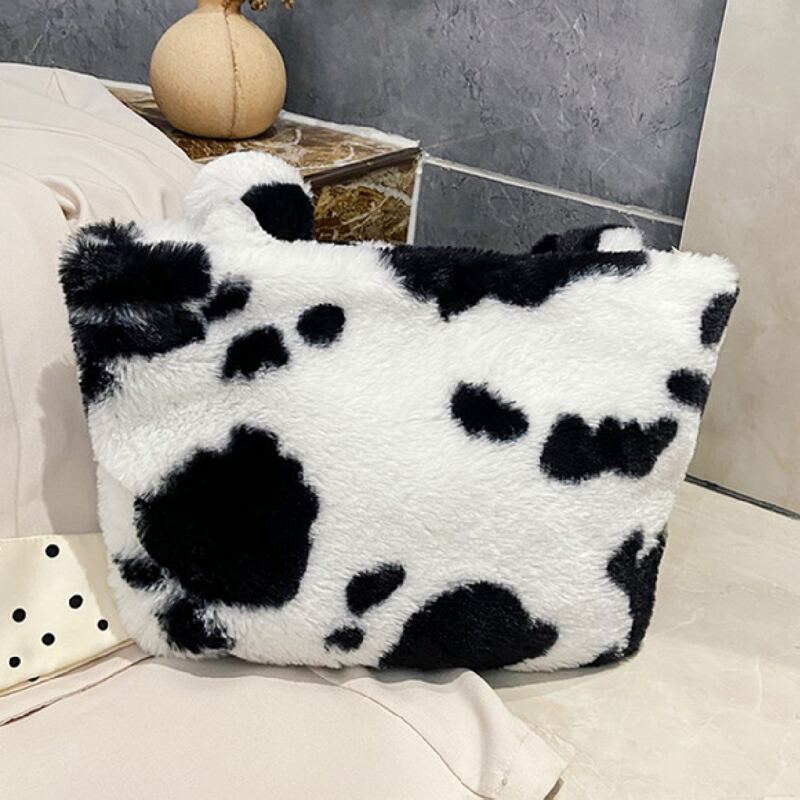

Cow Print Shoulder Bag, Black and white