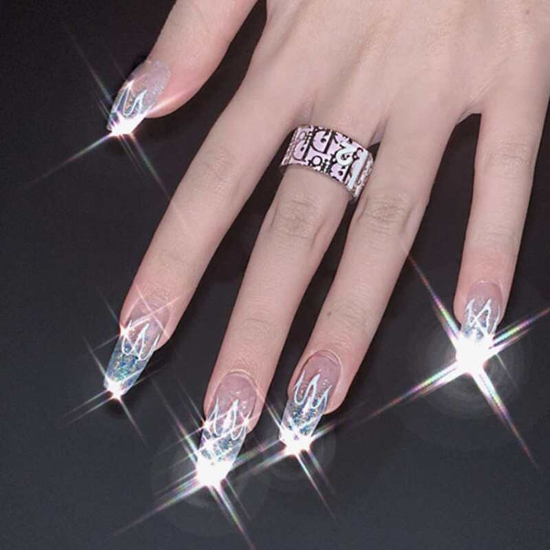 

24pcs Glitter Fake Nail, Multicolor