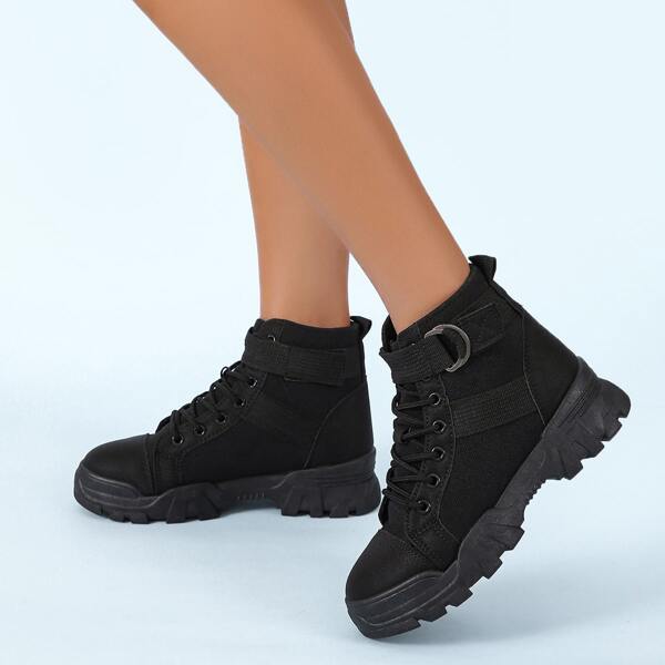 

Minimalist Lace-up Front Combat Boots, Black