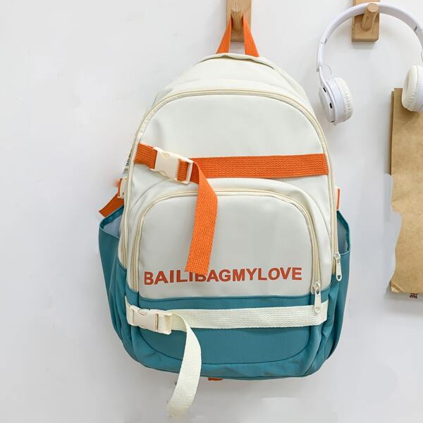 

Kids Letter Graphic Buckle Decor Functional Backpack, Multicolor
