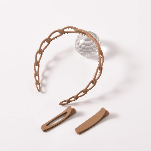 

3pcs Solid Hair Accessories, Brown
