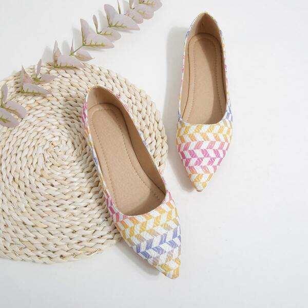 

Colorblock Striped Pattern Point Toe Flats, Multicolor
