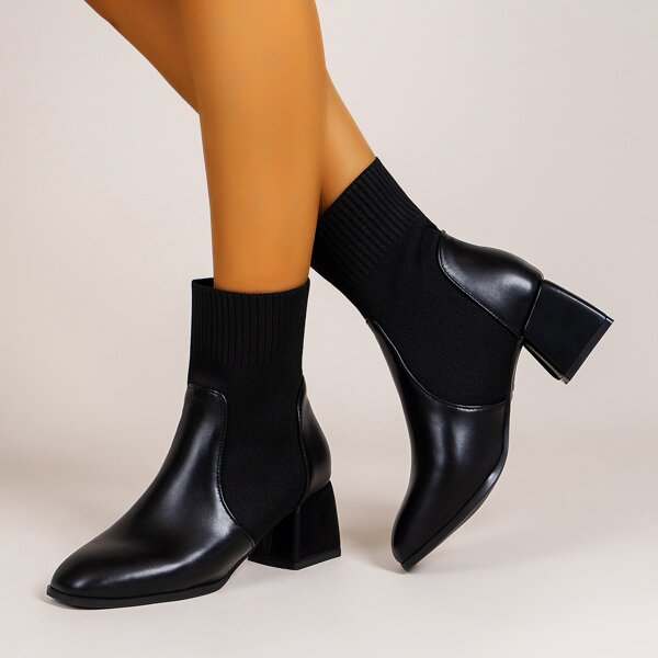 

Minimalist Panel Design Sock Boots, Black