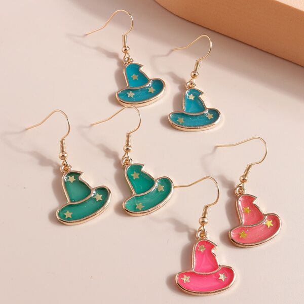 

3pairs Halloween Witch Hat Drop Earrings, Multicolor