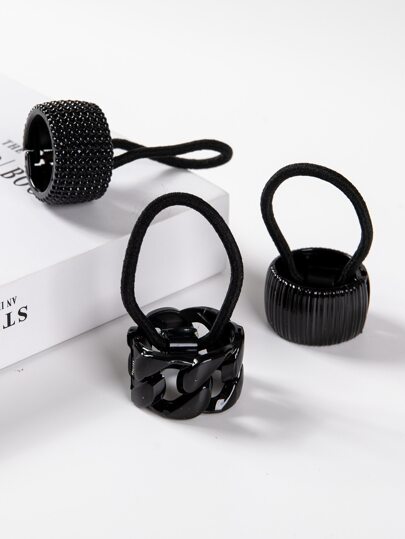 3pcs Chain Decor Hair Tie Casual Ponytail Holders Hair Elastics Hair Rubber Bands Scrunchies Hair Rope Elastic Hair Tie, Hair Bobbles