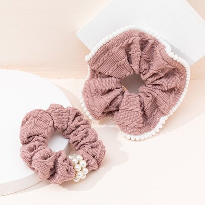 2pcs Faux Pearl Decor Scrunchie