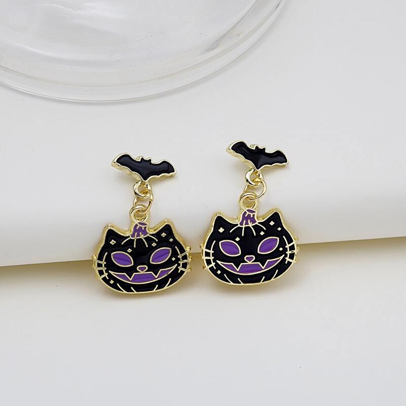 

Cat Drop Earrings, Black
