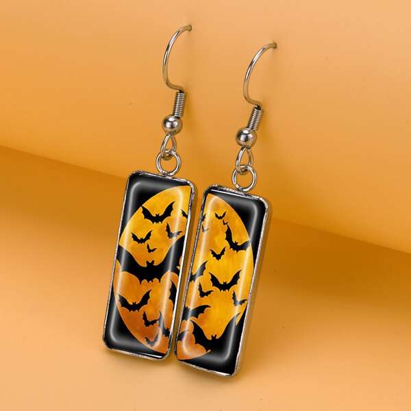 

Halloween Bat Print Geometric Drop Earrings, Multicolor