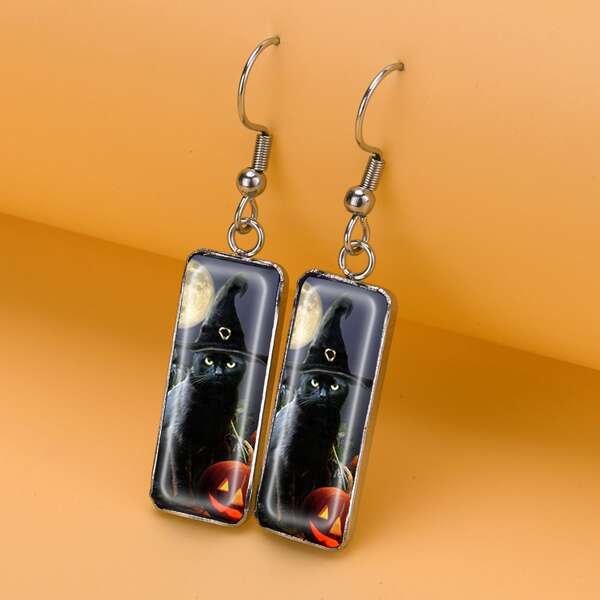 

Halloween Cat Print Drop Earrings, Multicolor