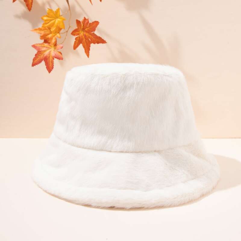 

1pc Fluffy Bucket Hat, White
