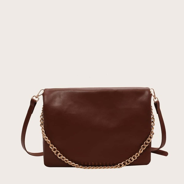 

Minimalist Chain Decor Shoulder Bag, Coffee brown