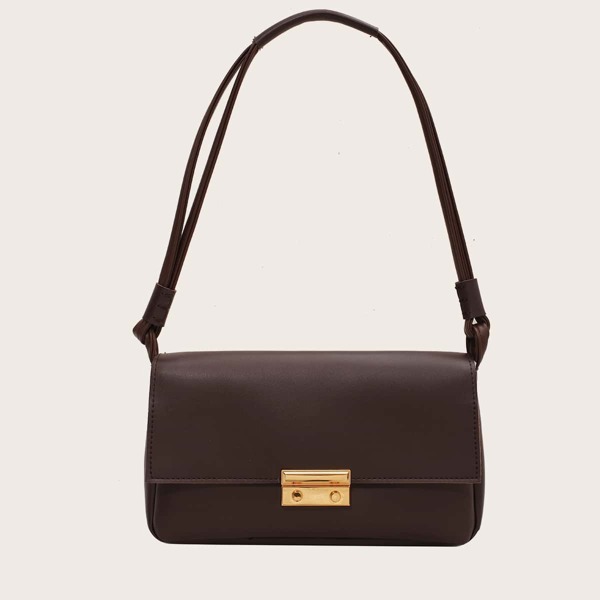 

Minimalist Metal Decor Flap Shoulder Bag, Coffee brown