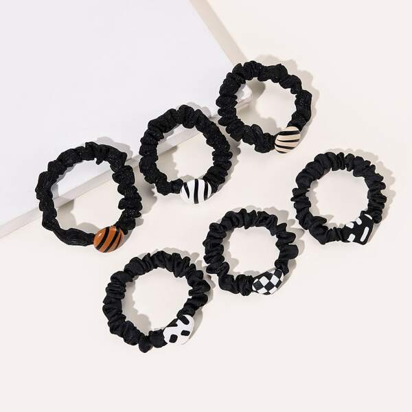 

6pcs Pleated Hair Tie, Black and white