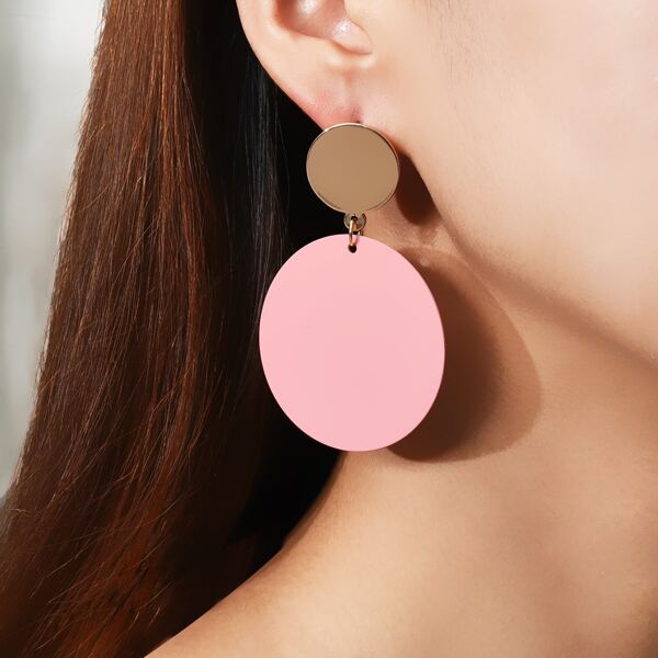 

14K Gold Plated Round Shape Earrings, Pink