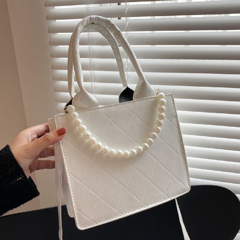 

Faux Pearl Decor Satchel Bag, White