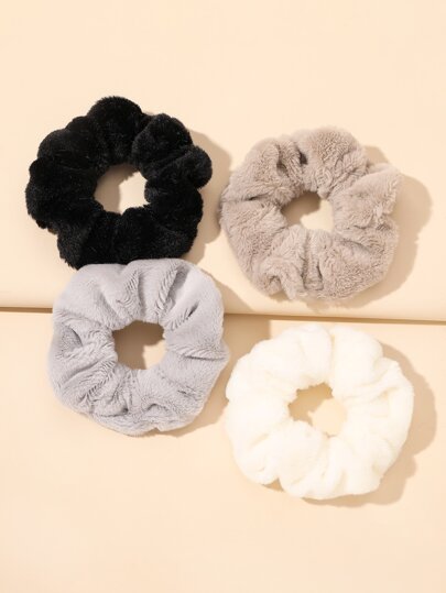 4pcs Soft And Comfortable Faux Rabbit Fluffy Hair Tie For Autumn And Winter Season Cute Ponytail Holders Hair Elastics Hair Rubber Bands Scrunchies Hair Rope Elastic Hair Tie Hair Accessories Head Accessories Elastic Band