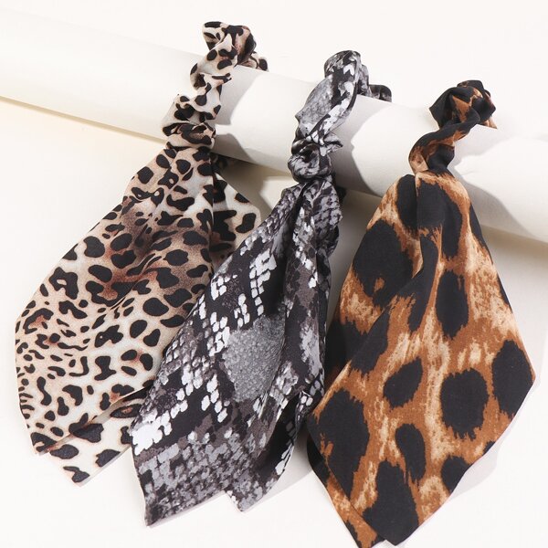 

3pcs Leopard & Snakeskin Print Scarf Hair Tie, Multicolor