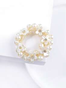 Faux Pearl Flower Decor Hair Tie