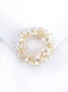 Faux Pearl Flower Decor Hair Tie