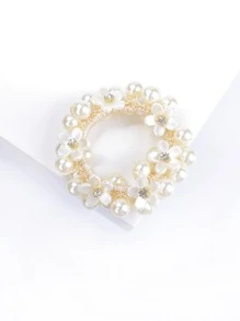 Faux Pearl Flower Decor Hair Tie