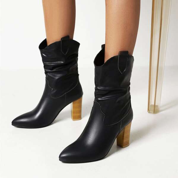 

Minimalist Slip On Chunky Slouchy Boots, Black