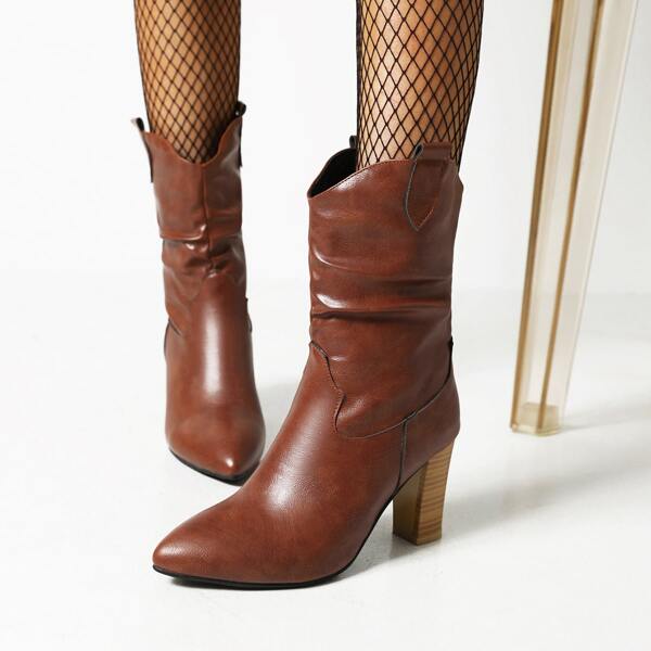 

Minimalist Slip On Chunky Slouchy Boots, Brown