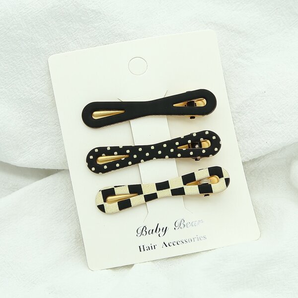 

3pcs Plaid Pattern Random Color Hair Clip, Multicolor