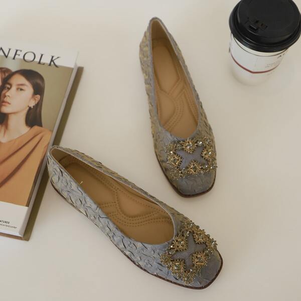 

Rhinestone Decor Ruched Design Slip-On Flats, Dusty purple