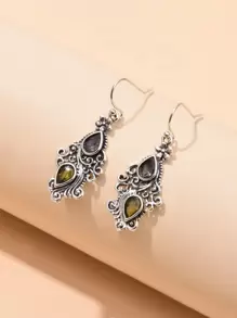 水滴墜飾耳環 - 復古銀色 - 查看 1