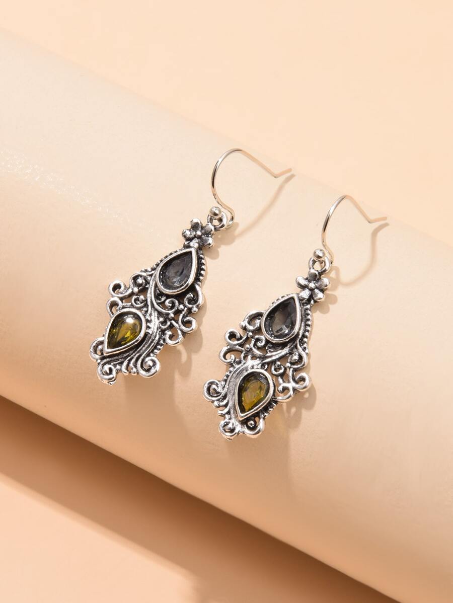 水滴墜飾耳環 - 復古銀色 - 查看 1