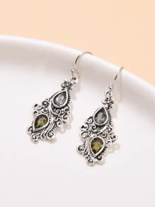 水滴墜飾耳環 - 復古銀色 - 查看 2