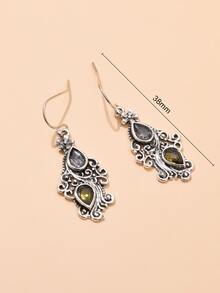 水滴墜飾耳環 - 復古銀色 - 查看 3