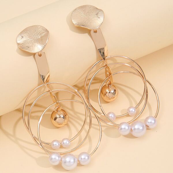 

Faux Pearl Drop Earrings, Gold