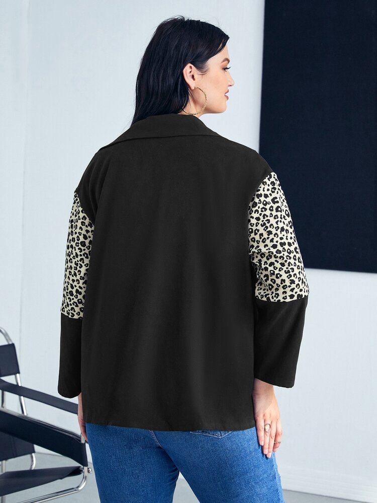 Plus Leopard Patched Pocket Shirt - Black - View 2