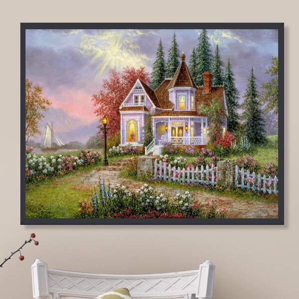 

House Print DIY Diamond Unframed Painting, Multicolor