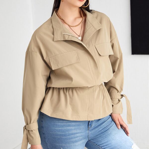 

Plus Solid Zip Up Jacket, Khaki