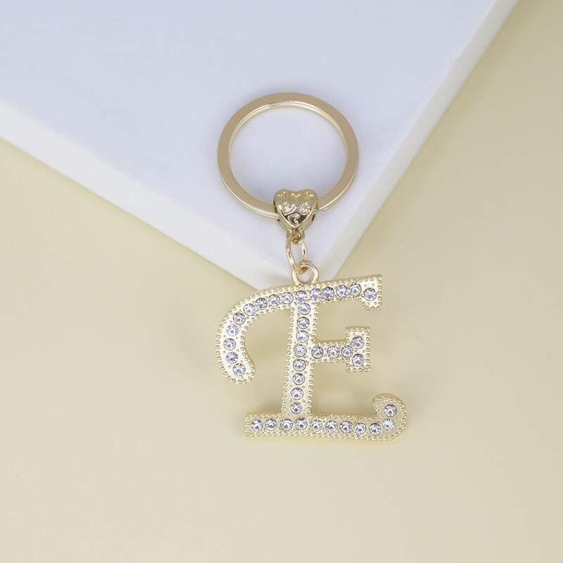 

Rhinestone Letter Charm Keychain, Gold